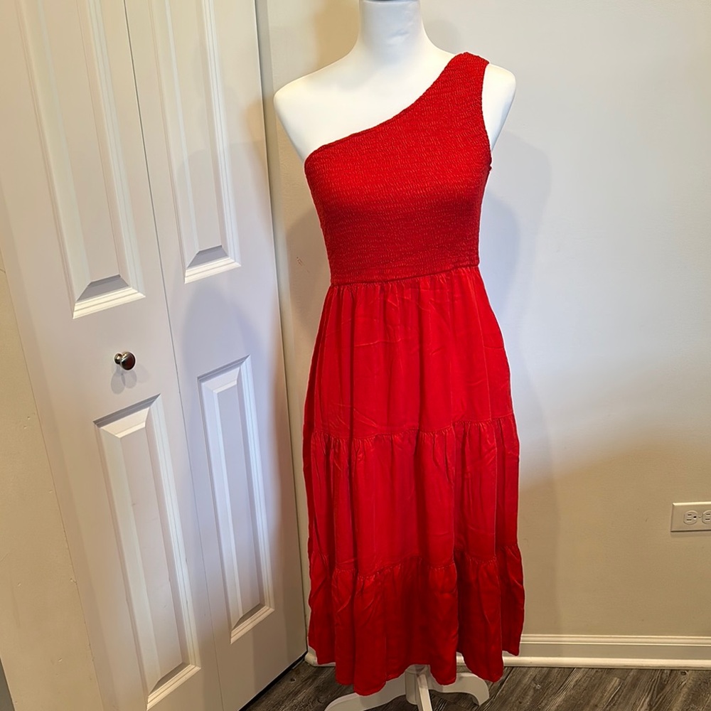 Anrabess One-Shoulder Red Dress